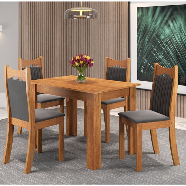 Mesa De Jantar Retangular Canela Com 4 Cadeiras Dalas Mel/gra