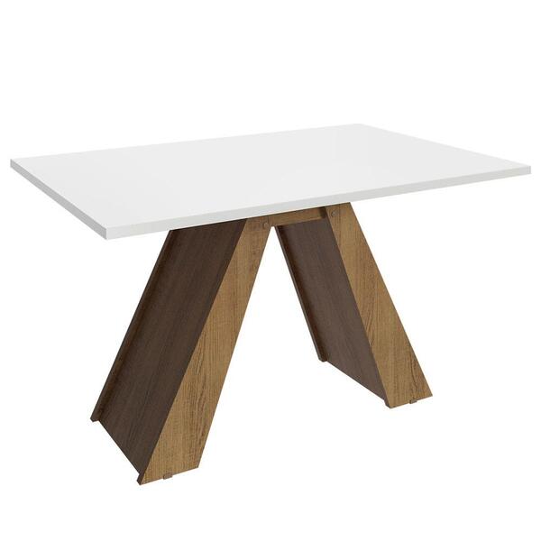 Mesa De Jantar Retangular Com Tampo De Madeira Rustic/branco