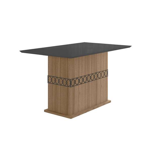 Mesa De Jantar Retangular Com Tampo De Vidro Ágata Carvalho E