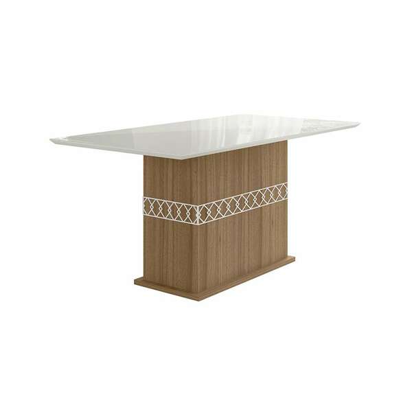 Mesa De Jantar Retangular Com Tampo De Vidro Ágata Carvalho E