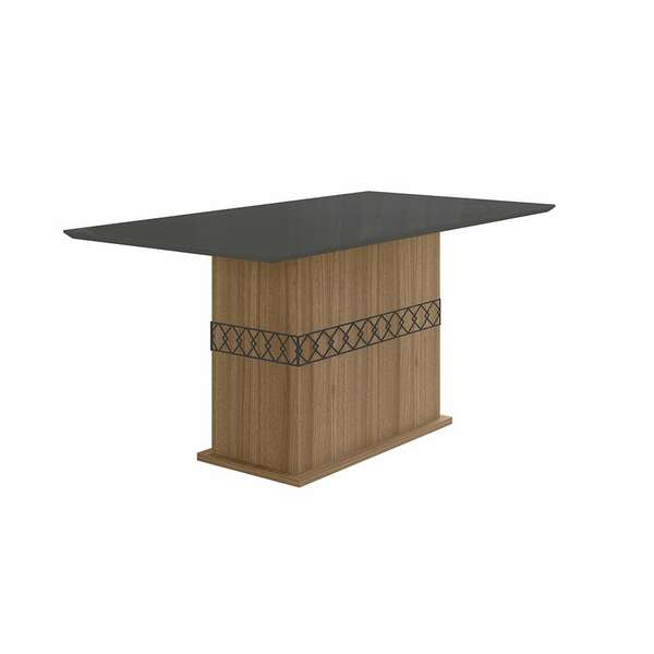 Mesa De Jantar Retangular Com Tampo De Vidro Ágata Carvalho E