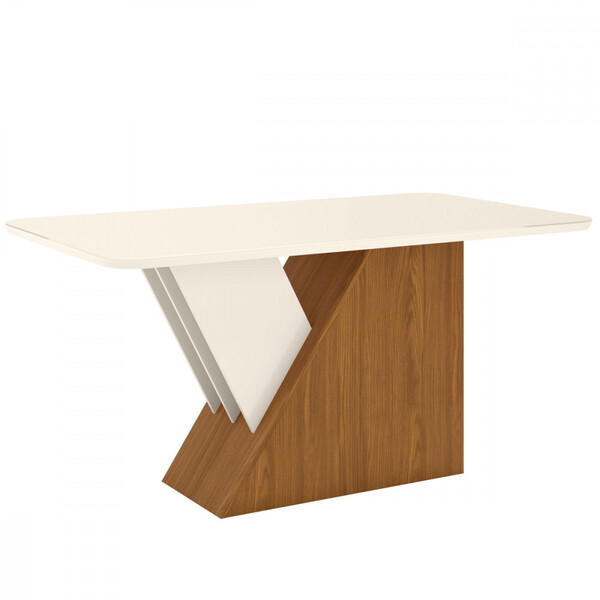 Mesa De Jantar Retangular Com Tampo De Vidro Lucena I Off Whi
