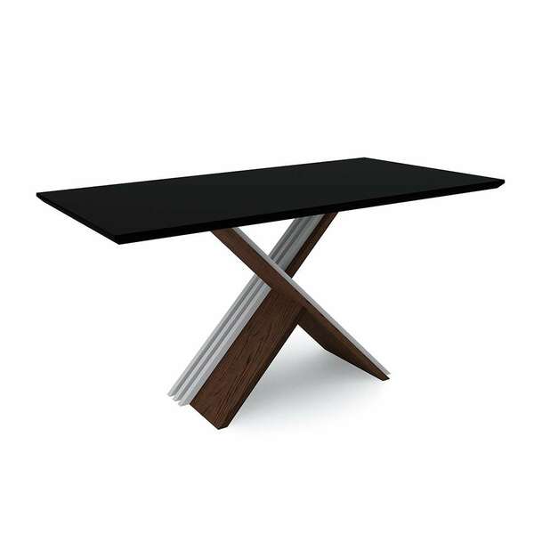 Mesa De Jantar Retangular Com Tampo De Vidro Madrid Castanho