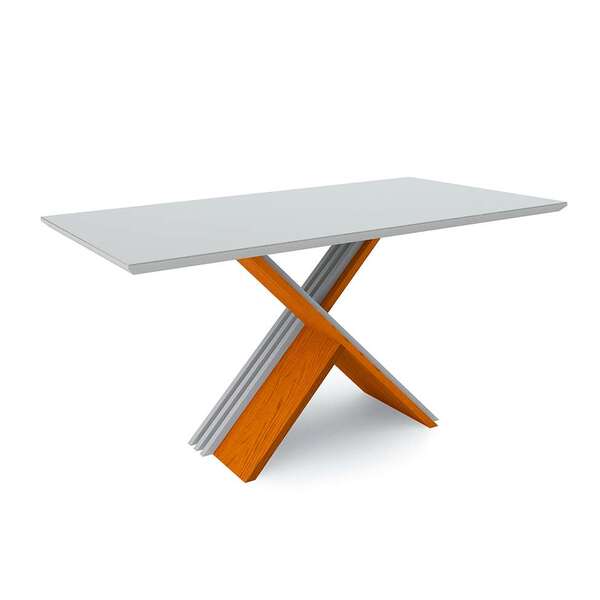 Mesa De Jantar Retangular Com Tampo De Vidro Madrid Ipê E Off