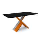 Mesa De Jantar Retangular Com Tampo De Vidro Madrid Ipê E Pre