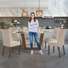 Mesa De Jantar Retangular Com Tampo De Vidro Off White E 6 Ca