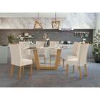 Mesa De Jantar Retangular Com Tampo De Vidro Off White E 6 Ca