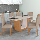 Mesa De Jantar Retangular Com Tampo De Vidro Off White E 6 Ca