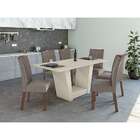 Mesa De Jantar Retangular Com Tampo De Vidro Off White E 6 Ca