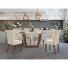 Mesa De Jantar Retangular Com Tampo De Vidro Off White E 6 Ca