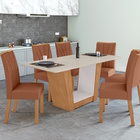 Mesa De Jantar Retangular Com Tampo De Vidro Off White E 6 Ca