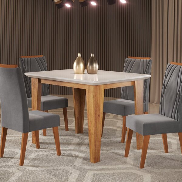 Mesa De Jantar Retangular Divine Com Vidro 1,20x90 E 4 Cadeir