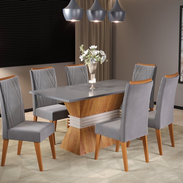 Mesa De Jantar Retangular Empatic Com 6 Cadeiras Madeira Maci
