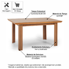 Mesa De Jantar Retangular Extensível Em Madeira E Mdf Belize