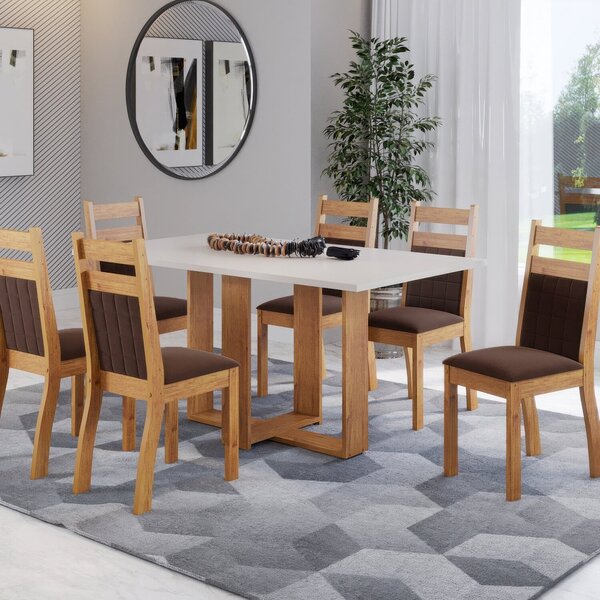Mesa De Jantar Retangular Linz 1,60x80 Com 6 Cadeiras Sicilia