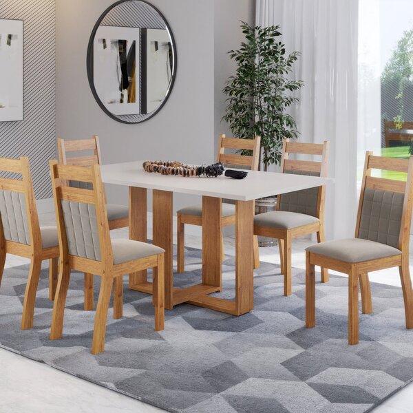 Mesa De Jantar Retangular Linz 1,60x80 Com 6 Cadeiras Sicilia