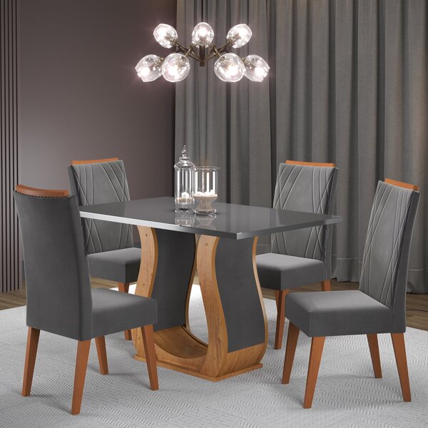 Mesa De Jantar Retangular Salin Com 4 Cadeiras Madeira Maciça