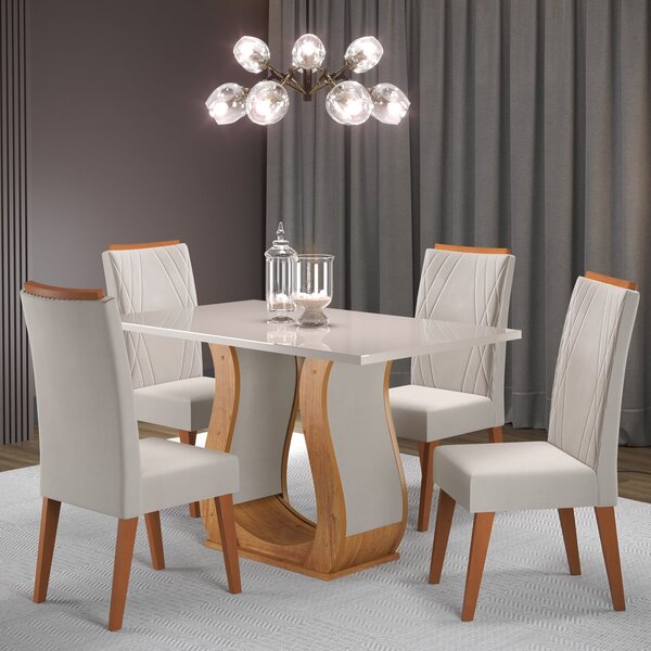 Mesa De Jantar Retangular Salin Com 4 Cadeiras Madeira Maciça