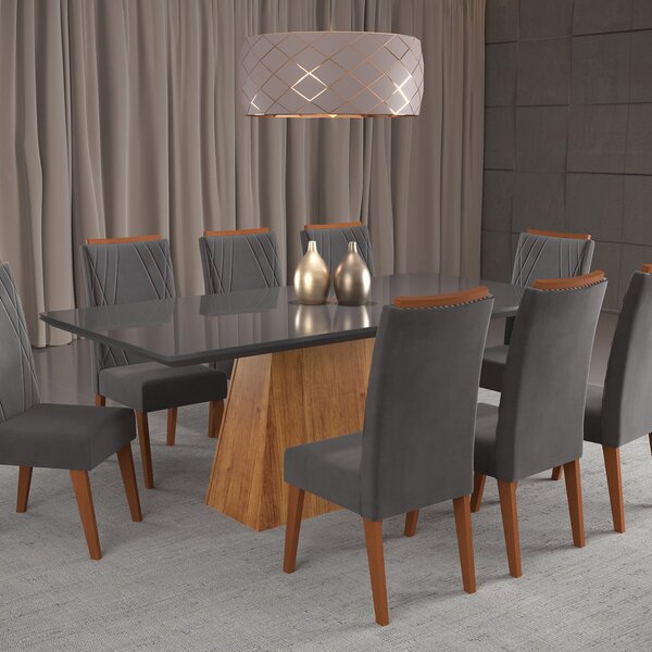 Mesa De Jantar Retangular Sylk Com 8 Cadeiras Madeira Maciça