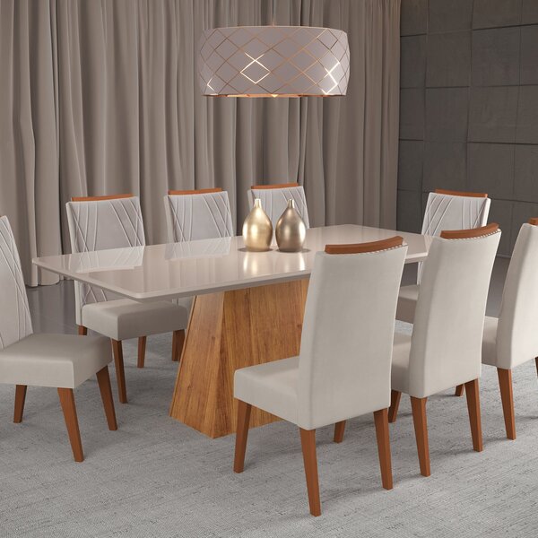 Mesa De Jantar Retangular Sylk Com 8 Cadeiras Madeira Maciça