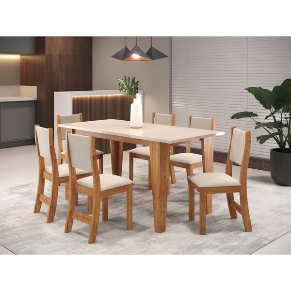 Mesa De Jantar Retangular Vigor Com 6 Cadeiraseiras Sol Mel/b