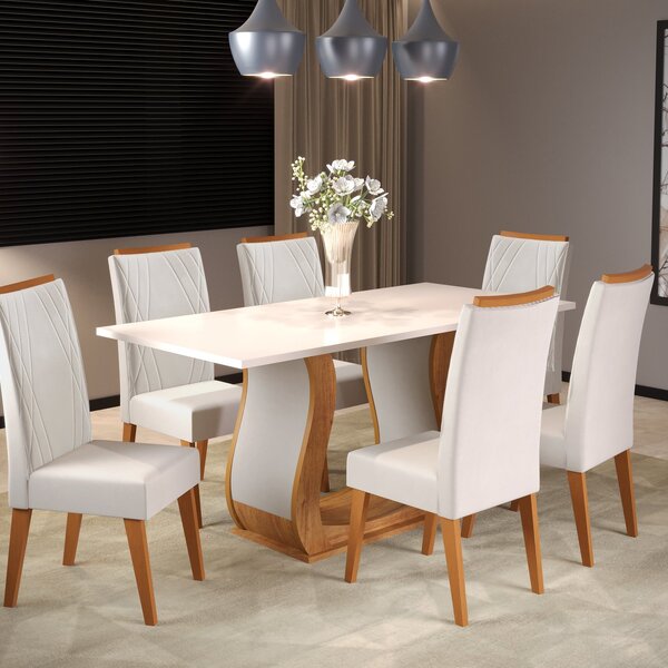 Mesa De Jantar Retangular Vitalic Com 6 Cadeiras Madeira Maci