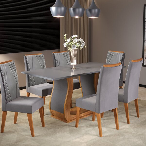 Mesa De Jantar Retangular Vitalic Com 6 Cadeiras Madeira Maci