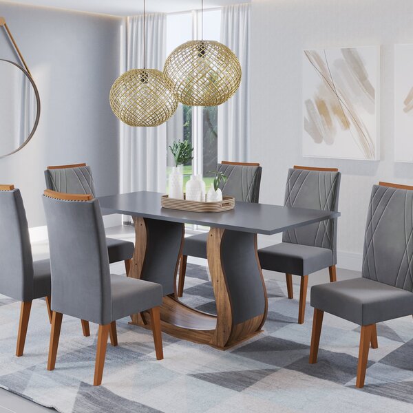 Mesa De Jantar Retangular Vitalic Com 6 Cadeiras Madeira Maci