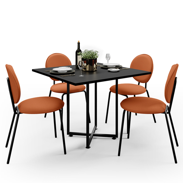 Mesa De Jantar Rivera Preto 90cm Com 04 Cadeiras Industrial É