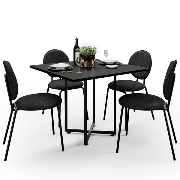 Mesa De Jantar Rivera Preto 90cm Com 04 Cadeiras Industrial É
