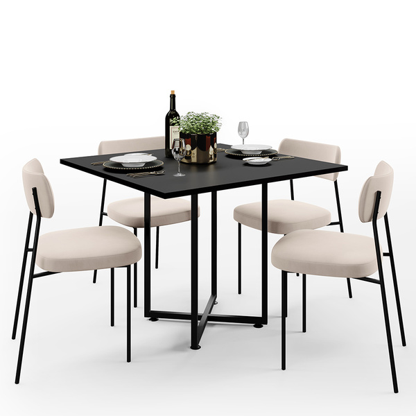 Mesa De Jantar Rivera Preto 90cm Com 04 Cadeiras Industrial M