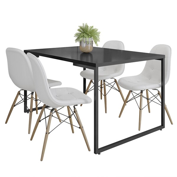 Mesa De Jantar Rivera Preto F01 Com 04 Cadeiras Eiffel Charle