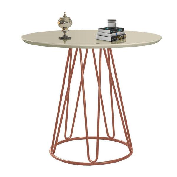 Mesa De Jantar Rubi Off White 1,20 M Com Base De Metal Cobre