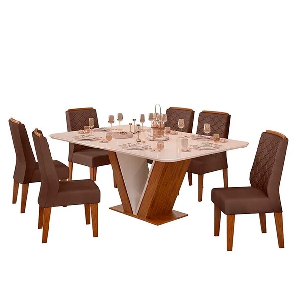 Mesa De Jantar Rute 160cm Com 6 Cadeiras Lídia D04 Freijó/vel