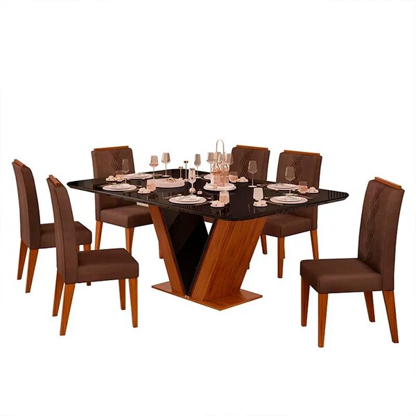 Mesa De Jantar Rute 160cm Com 6 Cadeiras Yasmin D04 Freijó/pr