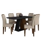 Mesa De Jantar Sícilia 6 Cadeiras Imbuia/preto/suede Bege - M