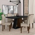 Mesa De Jantar Sícilia 6 Cadeiras Imbuia/preto/suede Bege - M