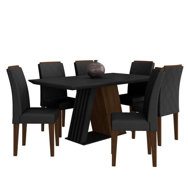 Mesa De Jantar Sícilia 6 Cadeiras Imbuia/preto/suede Preto -