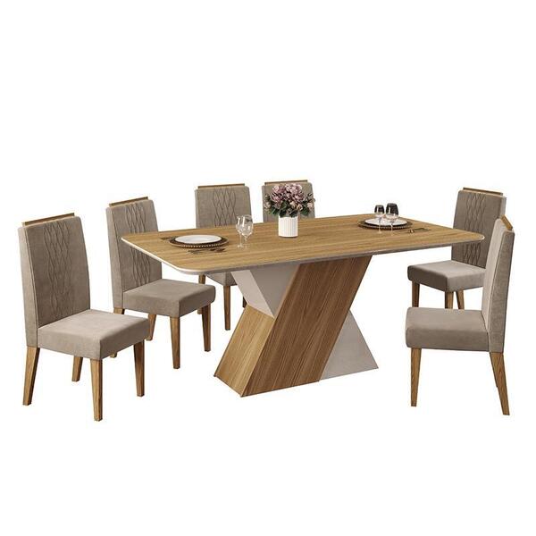 Mesa De Jantar Sofia 170x90 Tampo Chanfrado Carvalho Com 6 Ca