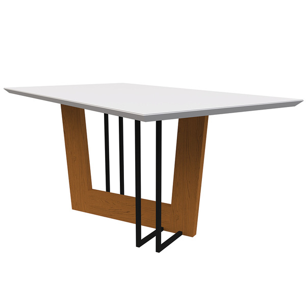 Mesa De Jantar Tampo Com Vidro Cibele 160 Cm Off White Base Y