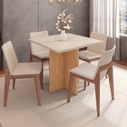 Mesa De Jantar Tampo De Vidro Esra Off White/noce 4 Lugares