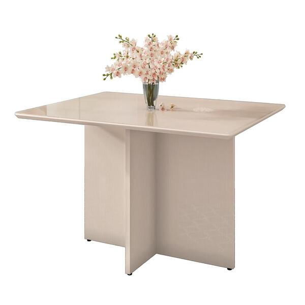 Mesa De Jantar Tampo De Vidro Vegas Off White 4 Lugares