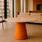 Mesa De Jantar Tampo Em Mdf Com Vidro E Base Em Madeira 110cm