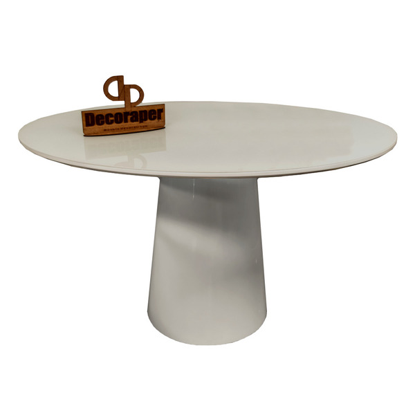 Mesa De Jantar Tampo Laqueado E Vidro 100cm - Base Cone Laque