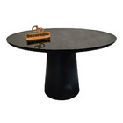 Mesa De Jantar Tampo Laqueado E Vidro 100cm - Base Cone Laque