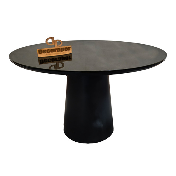 Mesa De Jantar Tampo Laqueado E Vidro 100cm - Base Cone Laque