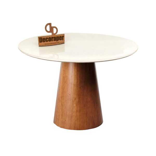 Mesa De Jantar Tampo Laqueado E Vidro 80cm - Base Cone Envern