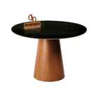 Mesa De Jantar Tampo Laqueado E Vidro 90cm - Base Cone Envern