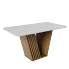 Mesa De Jantar Tampo Marmorizado Branco Com Vidro 6 Lugares I