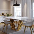 Mesa De Jantar Tampo Marmorizado Branco Com Vidro 6 Lugares I